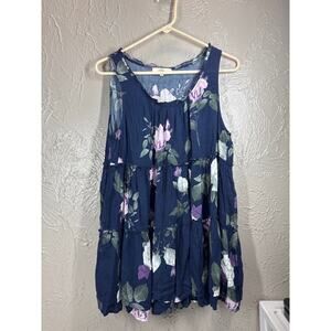 Entro Women's Blue Floral Tiered Sleeveless Relaxed Flowy Top Size Medium